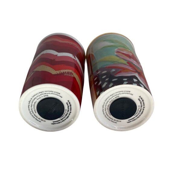 Starbucks Ceramic Travel Mugs Set Of 2 Chevron & Floral Designs W/ Silicone Lids - Picture 6 of 6